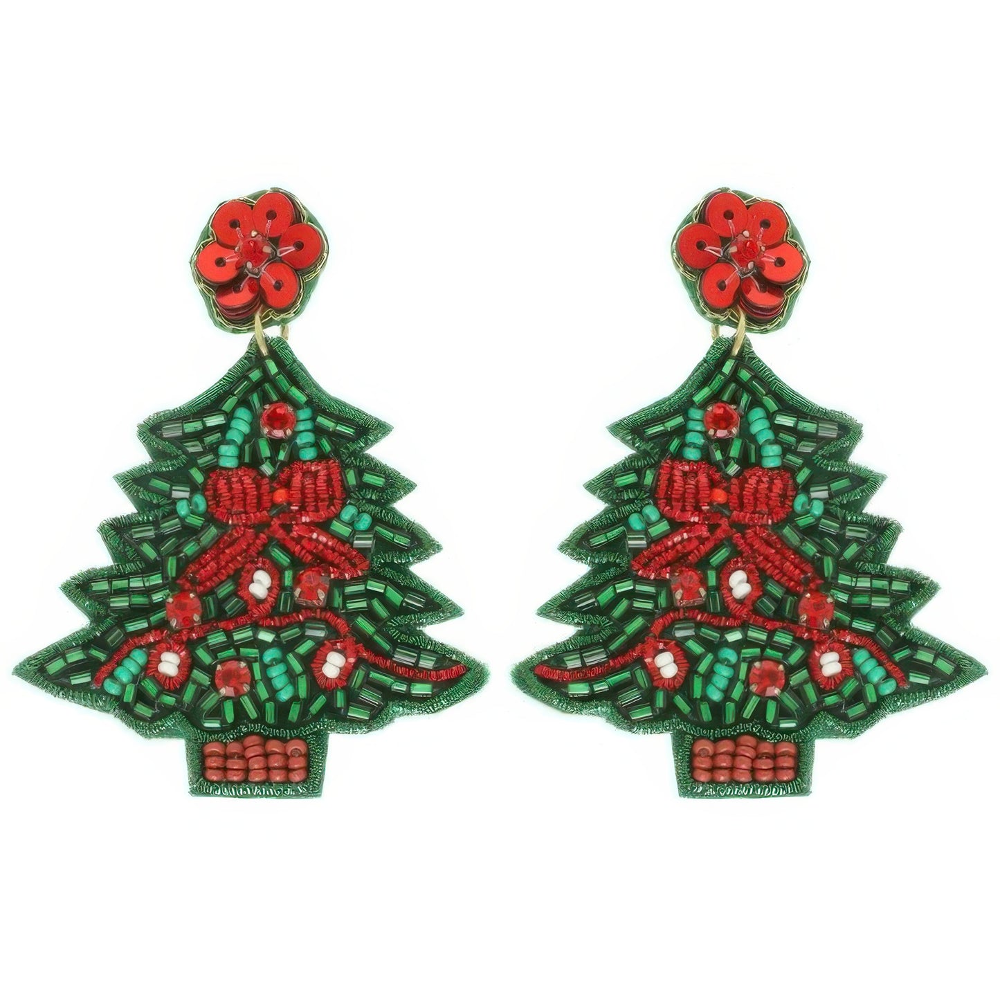 Christmas Tree Seed Beaded Post Earrings - Tigbul's Variety Fashion Shop