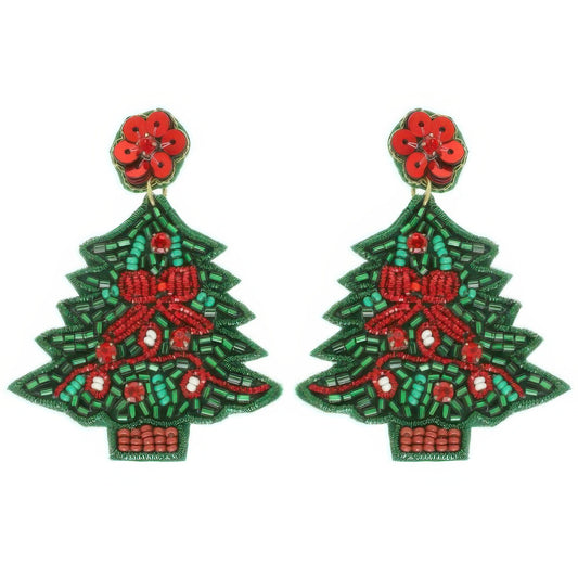 Christmas Tree Seed Beaded Post Earrings - Tigbul's Variety Fashion Shop
