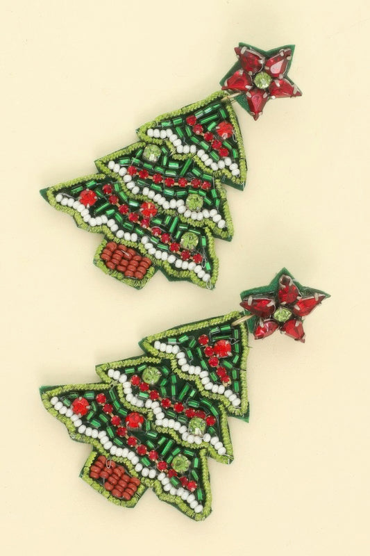 Christmas Tree Seed Beaded Post Earrings - Tigbul's Variety Fashion Shop