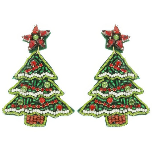 Christmas Tree Seed Beaded Post Earrings - Tigbul's Variety Fashion Shop