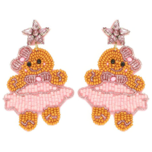 Christmas Gingerbread Ballerina Beaded Earrings - Tigbul's Variety Fashion Shop