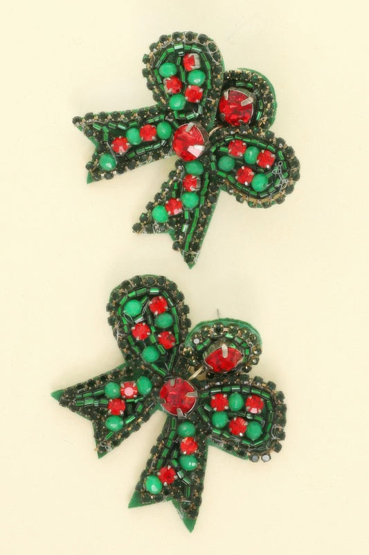 Christmas Bow Post Dangle Earrings - Tigbul's Variety Fashion Shop