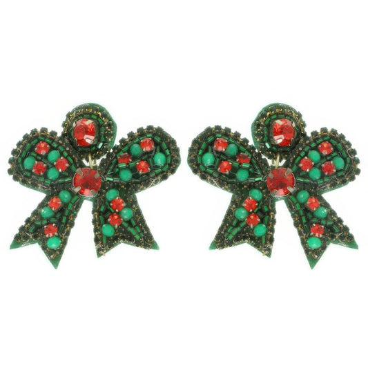 Christmas Bow Post Dangle Earrings - Tigbul's Variety Fashion Shop