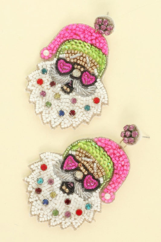 Christmas Santa With Heart Glasses Earrings - Tigbul's Variety Fashion Shop