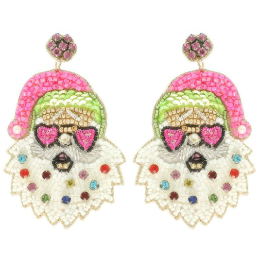 Christmas Santa With Heart Glasses Earrings - Tigbul's Variety Fashion Shop