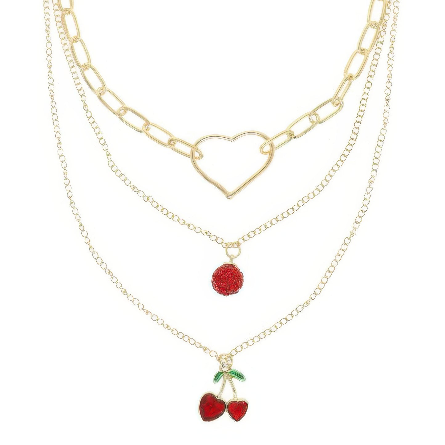Jeweled Red Cherry Pendant Necklace - Tigbul's Variety Fashion Shop