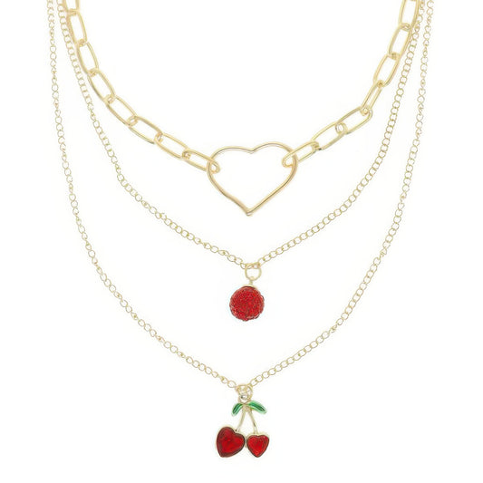 Jeweled Red Cherry Pendant Necklace - Tigbul's Variety Fashion Shop