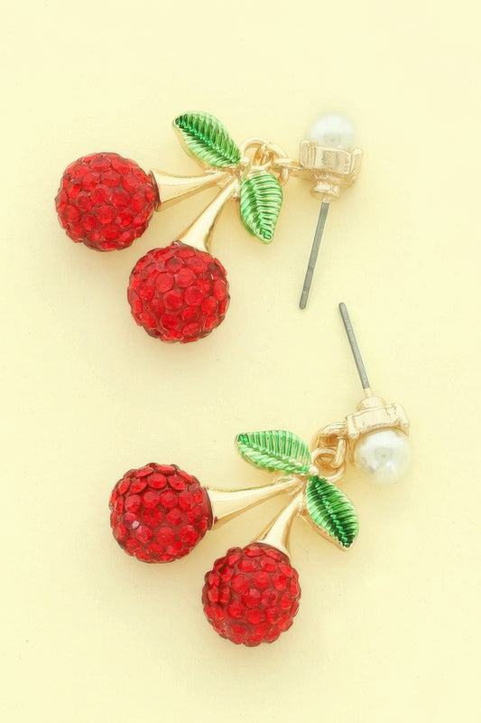 Jeweled Red Cherry Charm Earrings - Tigbul's Variety Fashion Shop