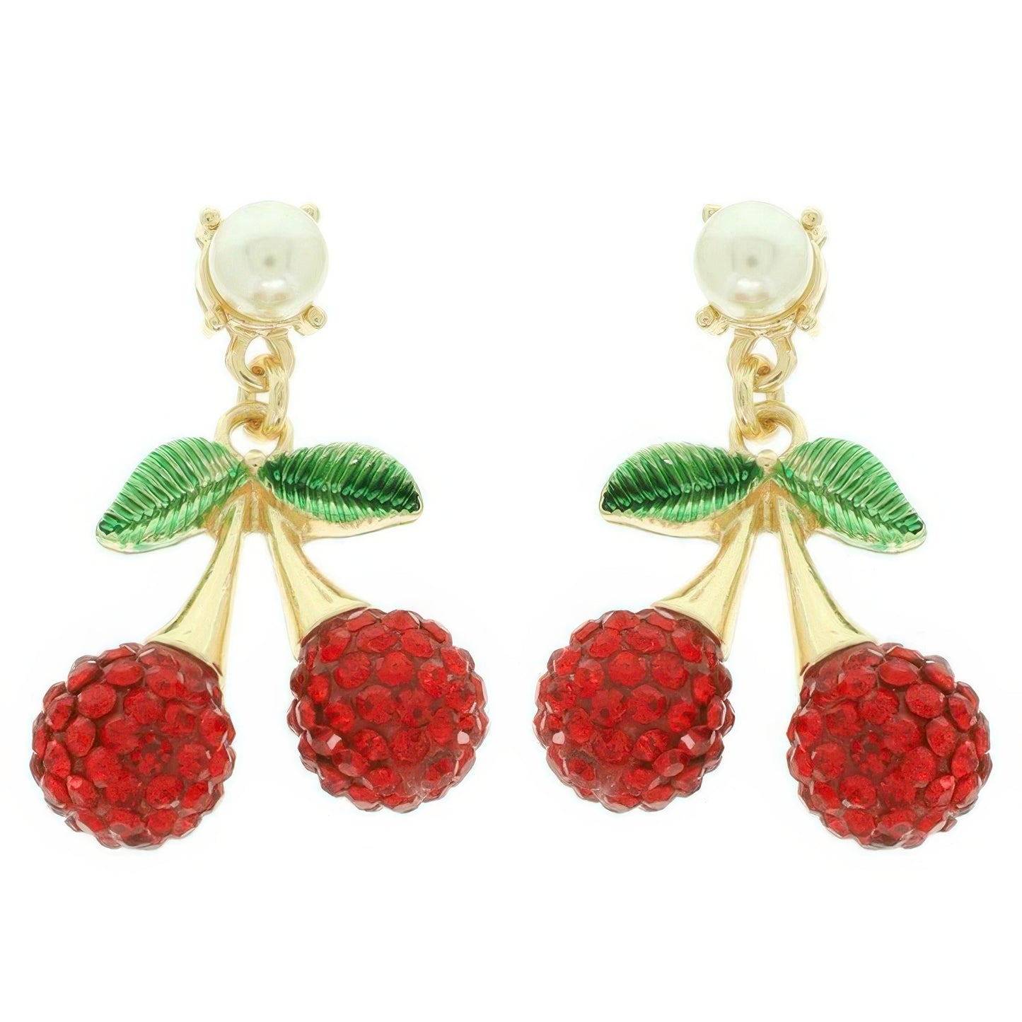 Jeweled Red Cherry Charm Earrings - Tigbul's Variety Fashion Shop
