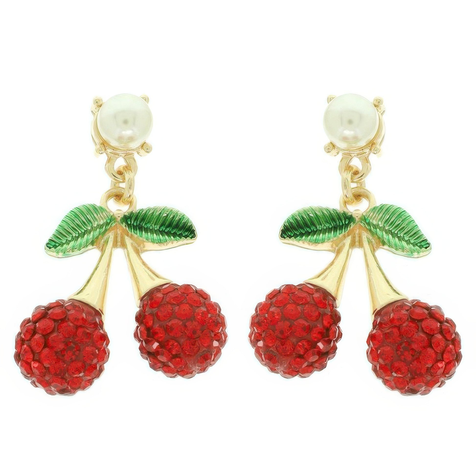 Jeweled Red Cherry Charm Earrings - Tigbul's Variety Fashion Shop