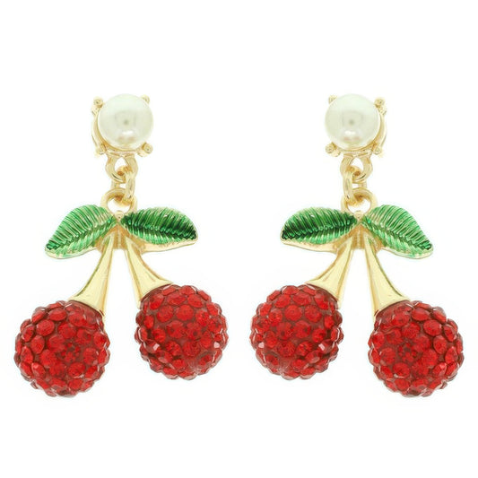 Jeweled Red Cherry Charm Earrings - Tigbul's Variety Fashion Shop