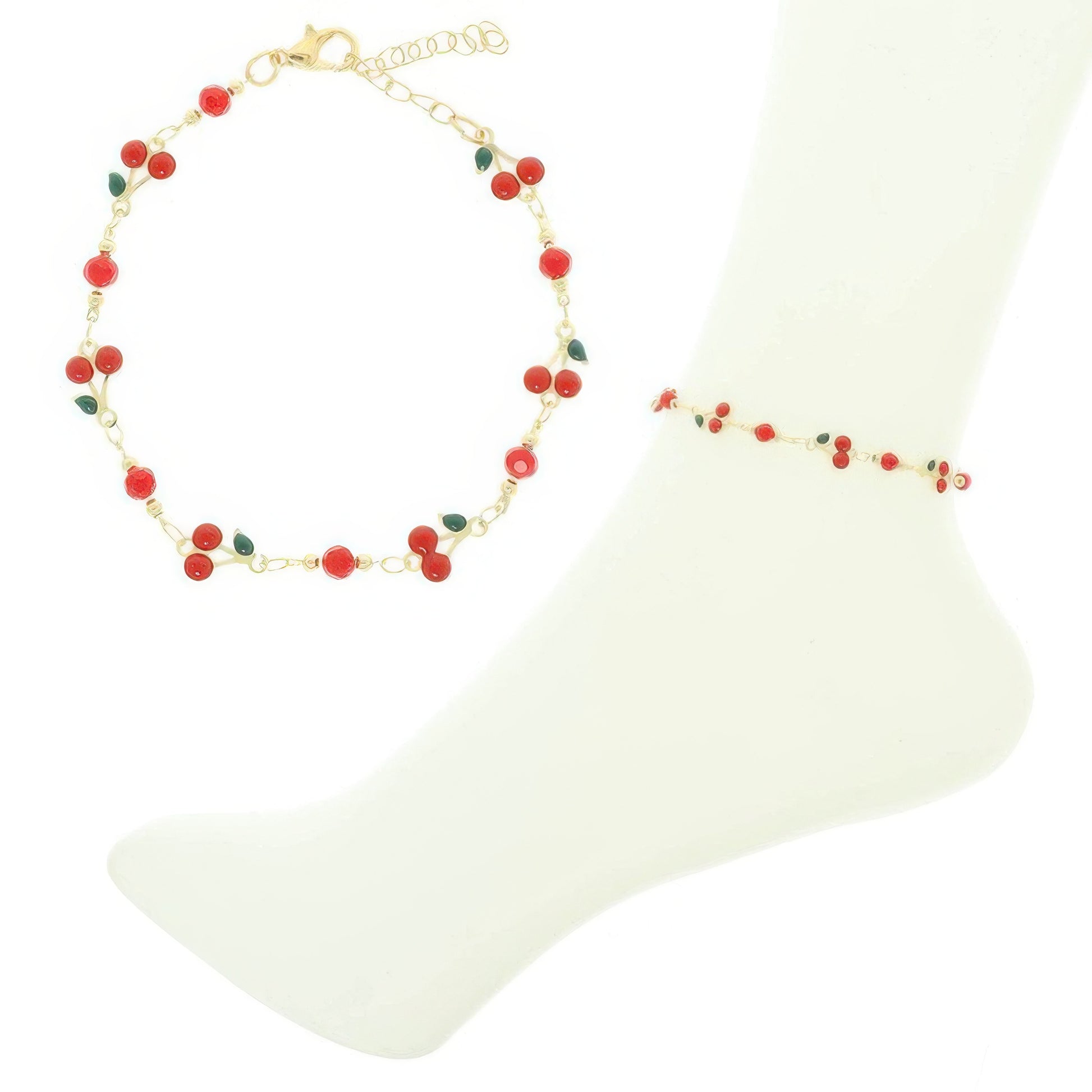Jeweled Red Cherry Charm Anklet - Tigbul's Variety Fashion Shop