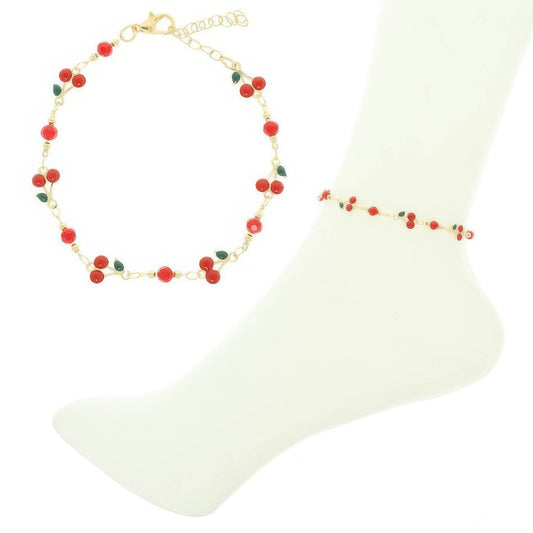 Jeweled Red Cherry Charm Anklet - Tigbul's Variety Fashion Shop