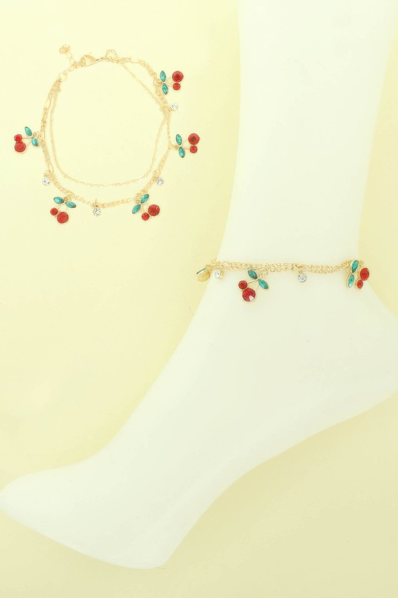Jeweled Red Cherry Charm Anklet - Tigbul's Variety Fashion Shop