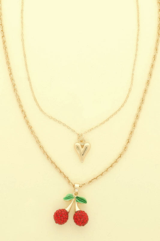 Jeweled Red Cherry Pendant Necklace - Tigbul's Variety Fashion Shop