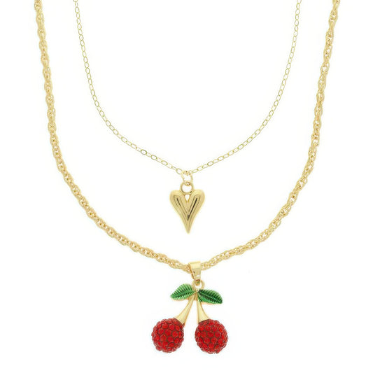 Jeweled Red Cherry Pendant Necklace - Tigbul's Variety Fashion Shop