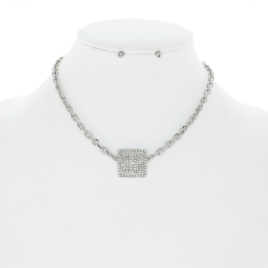 Greek Key Square Crystal Pave Necklace Set - Tigbul's Variety Fashion Shop