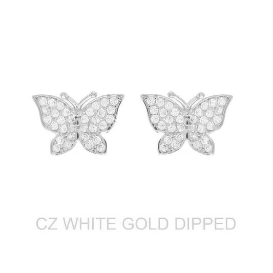 Gold Dipped Cz Butterfly Stud Earrings - Tigbul's Variety Fashion Shop