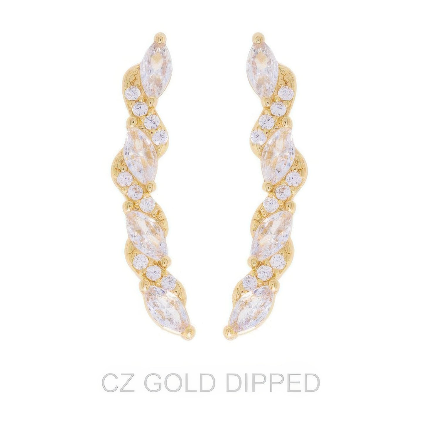 Gold Dipped Cz Petal Cut Vine Crawler Earrings - Tigbul's Variety Fashion Shop