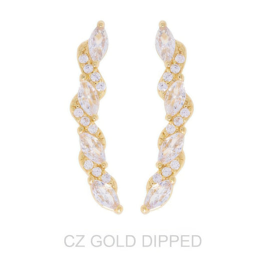 Gold Dipped Cz Petal Cut Vine Crawler Earrings - Tigbul's Variety Fashion Shop