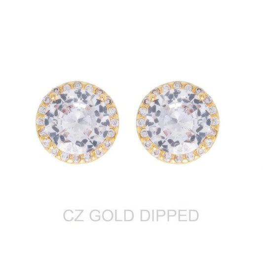 Gold Dipped Cz Halo Stud Earrings - Tigbul's Variety Fashion Shop