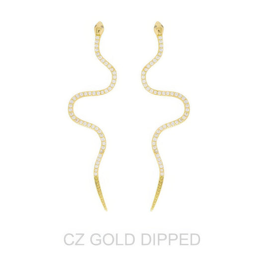 Gold Dipped Cz Snake Drop Earrings - Tigbul's Variety Fashion Shop