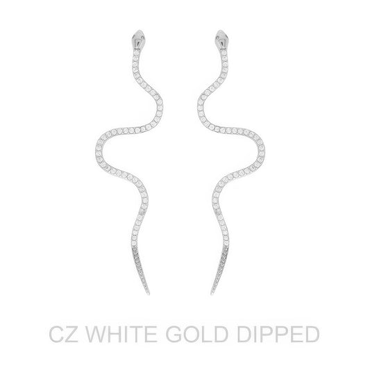 Gold Dipped Cz Snake Drop Earrings - Tigbul's Variety Fashion Shop
