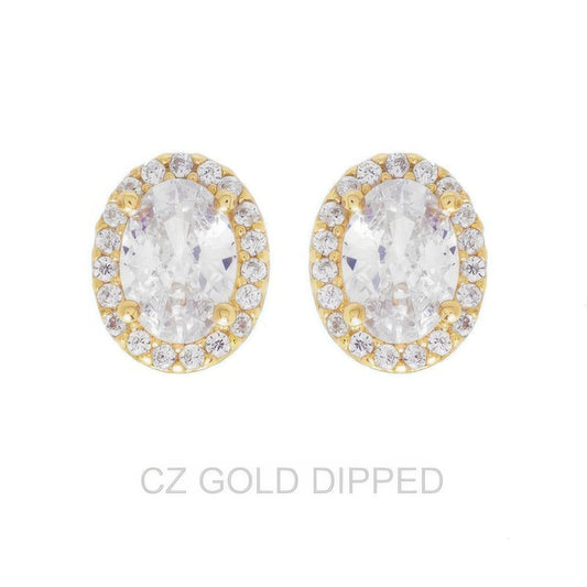 Gold Dipped Cz Oval Halo Stud Earrings - Tigbul's Variety Fashion Shop