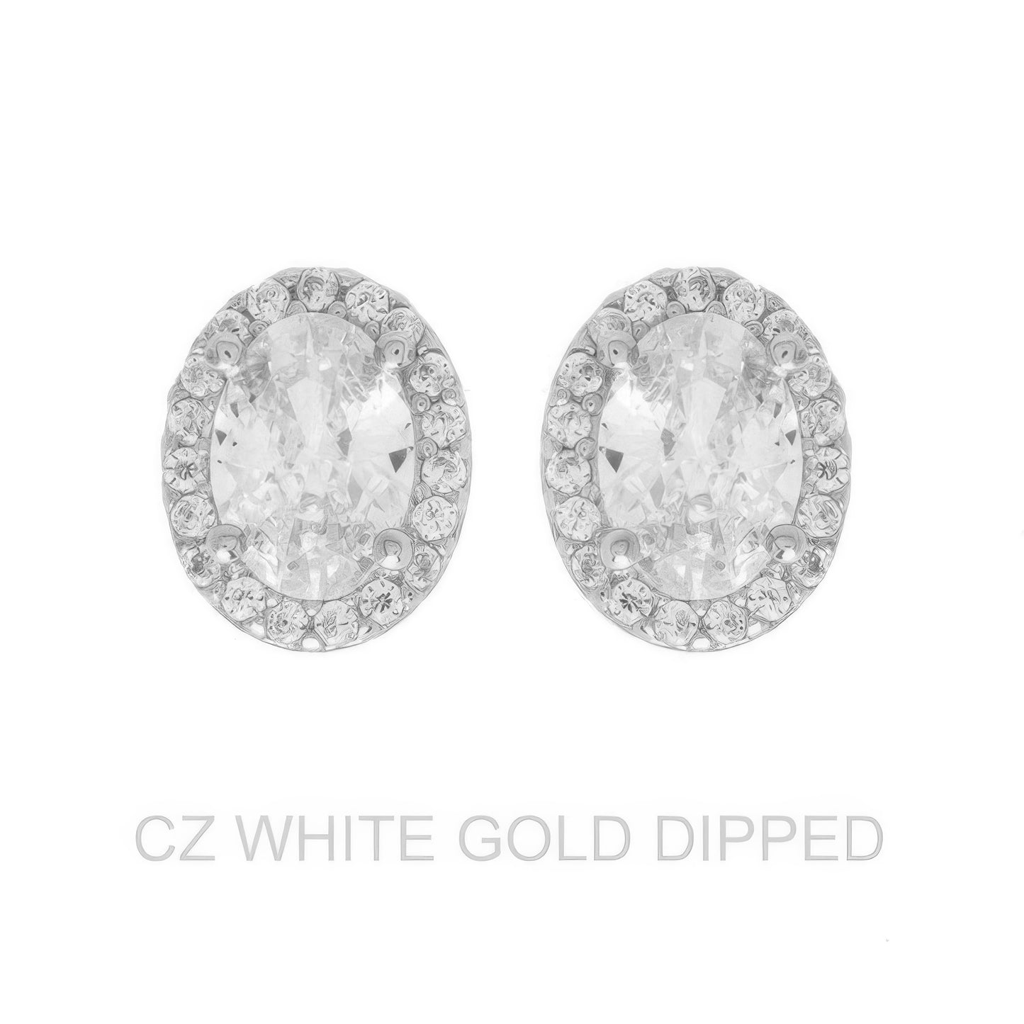Gold Dipped Cz Oval Halo Stud Earrings - Tigbul's Variety Fashion Shop