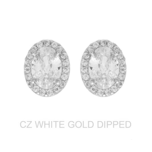 Gold Dipped Cz Oval Halo Stud Earrings - Tigbul's Variety Fashion Shop