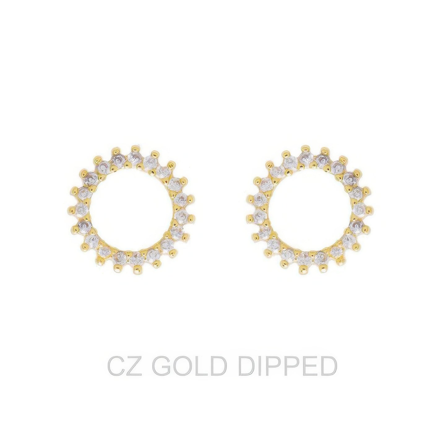 Gold Dipped Cz Sunburst Open Circle Stud Earrings - Tigbul's Variety Fashion Shop
