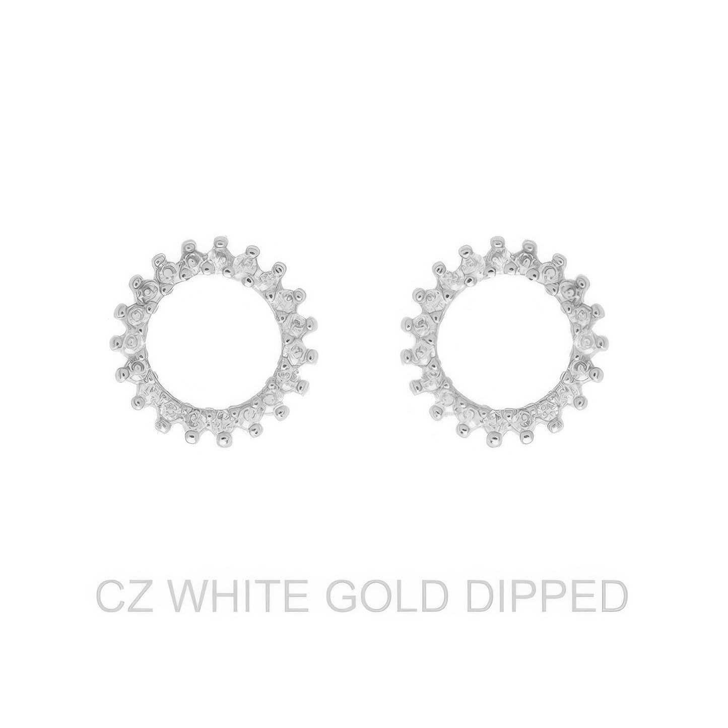 Gold Dipped Cz Sunburst Open Circle Stud Earrings - Tigbul's Variety Fashion Shop