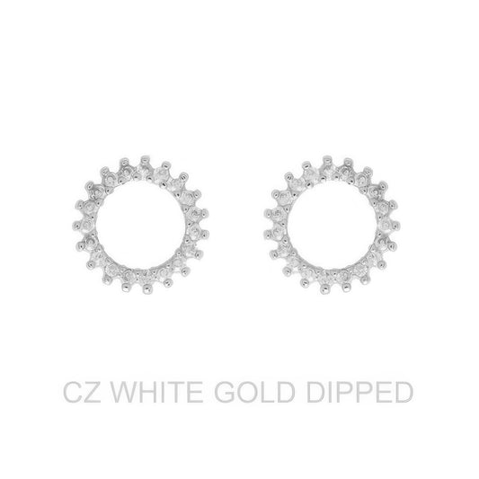 Gold Dipped Cz Sunburst Open Circle Stud Earrings - Tigbul's Variety Fashion Shop