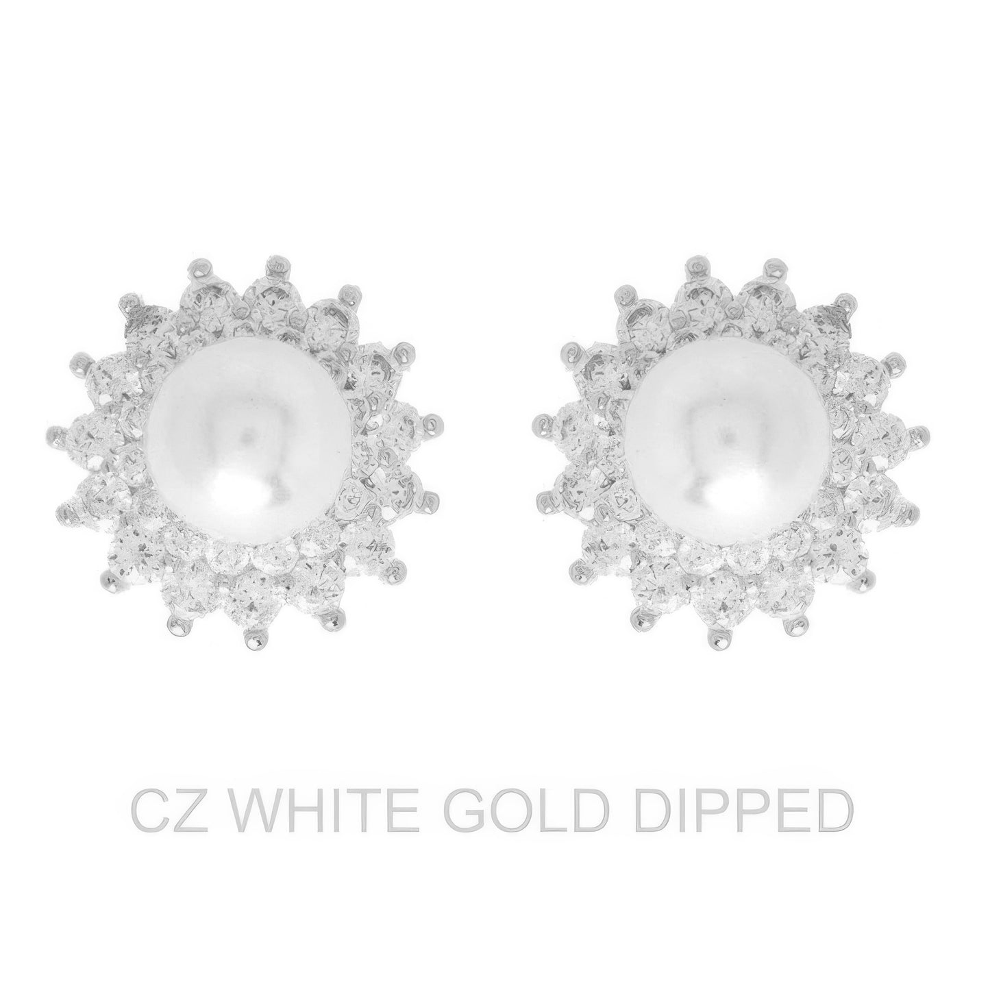 Gold Dipped Cz Pearl Sunburst Halo Drop Earrings - Tigbul's Variety Fashion Shop