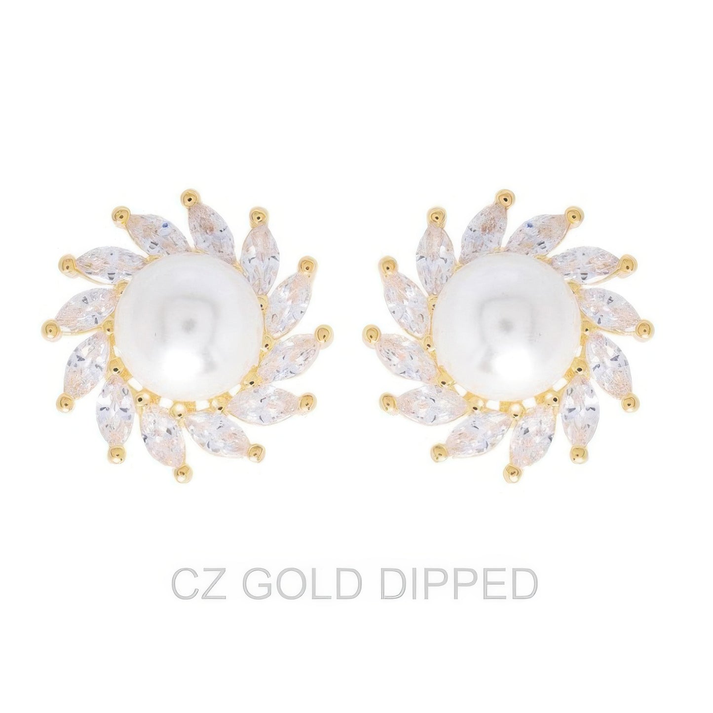 Gold Dipped Cz Pearl Spiral Halo Drop Earrings - Tigbul's Variety Fashion Shop