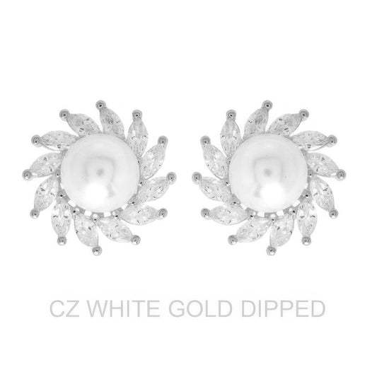 Gold Dipped Cz Pearl Spiral Halo Drop Earrings - Tigbul's Variety Fashion Shop