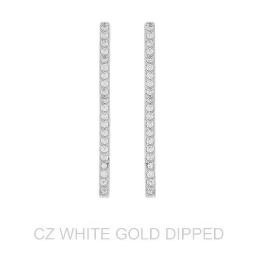 Gold Dipped Cz Pave Vertical Bar Drop Earrings - Tigbul's Variety Fashion Shop