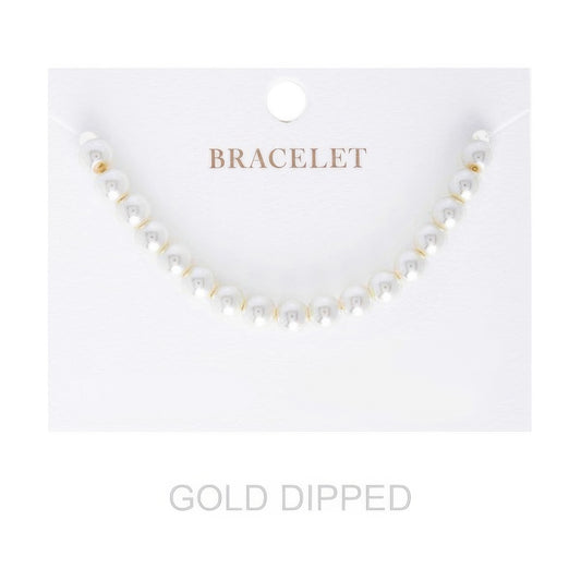 6mm Women's Gold Dipped Pearl Strand Bracelet - Tigbul's Variety Fashion Shop