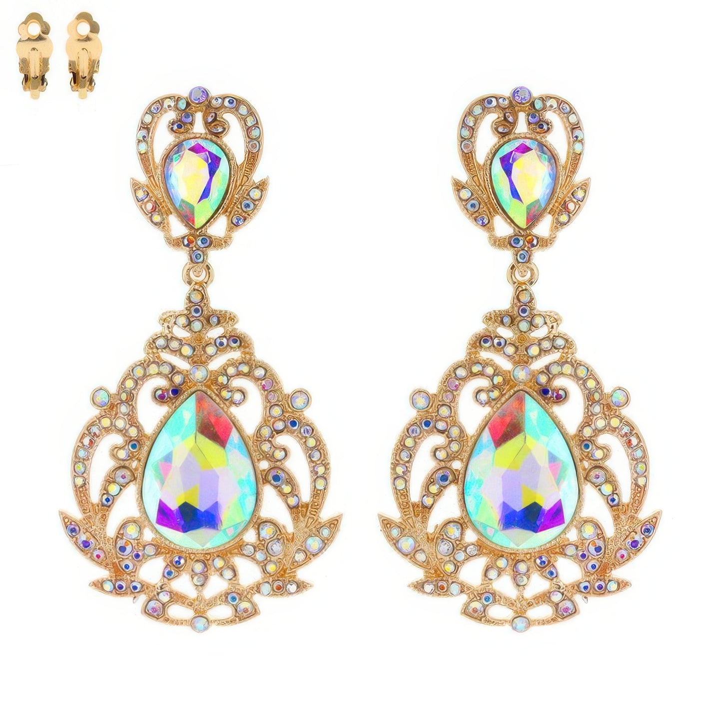 Crystal Teardrop Shaped Filigree Clip On Earrings - Tigbul's Variety Fashion Shop