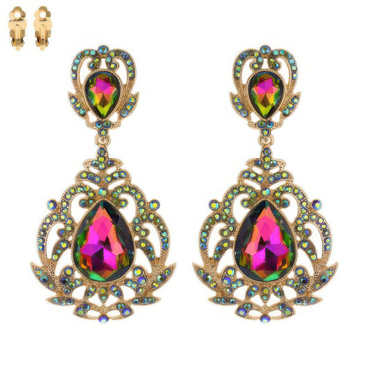 Crystal Teardrop Shaped Filigree Clip On Earrings - Tigbul's Variety Fashion Shop