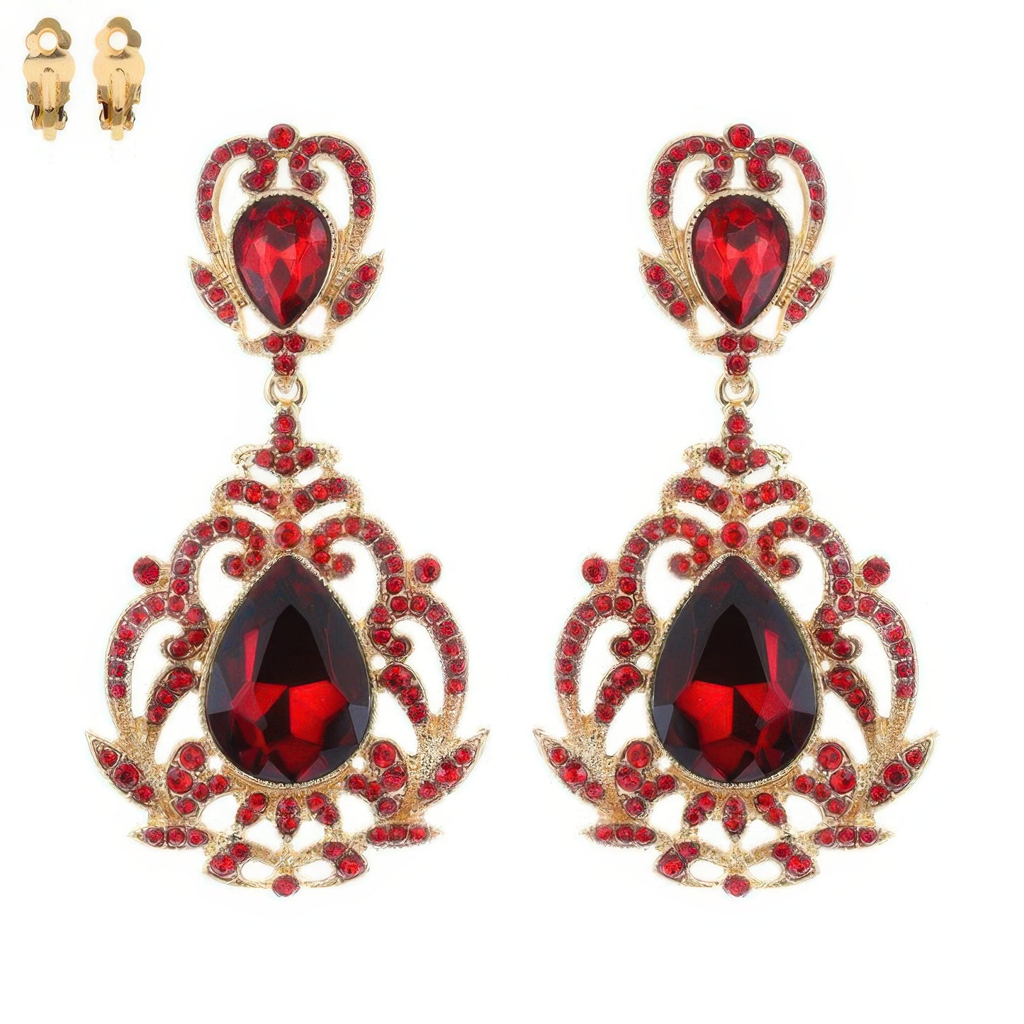 Crystal Teardrop Shaped Filigree Clip On Earrings - Tigbul's Variety Fashion Shop