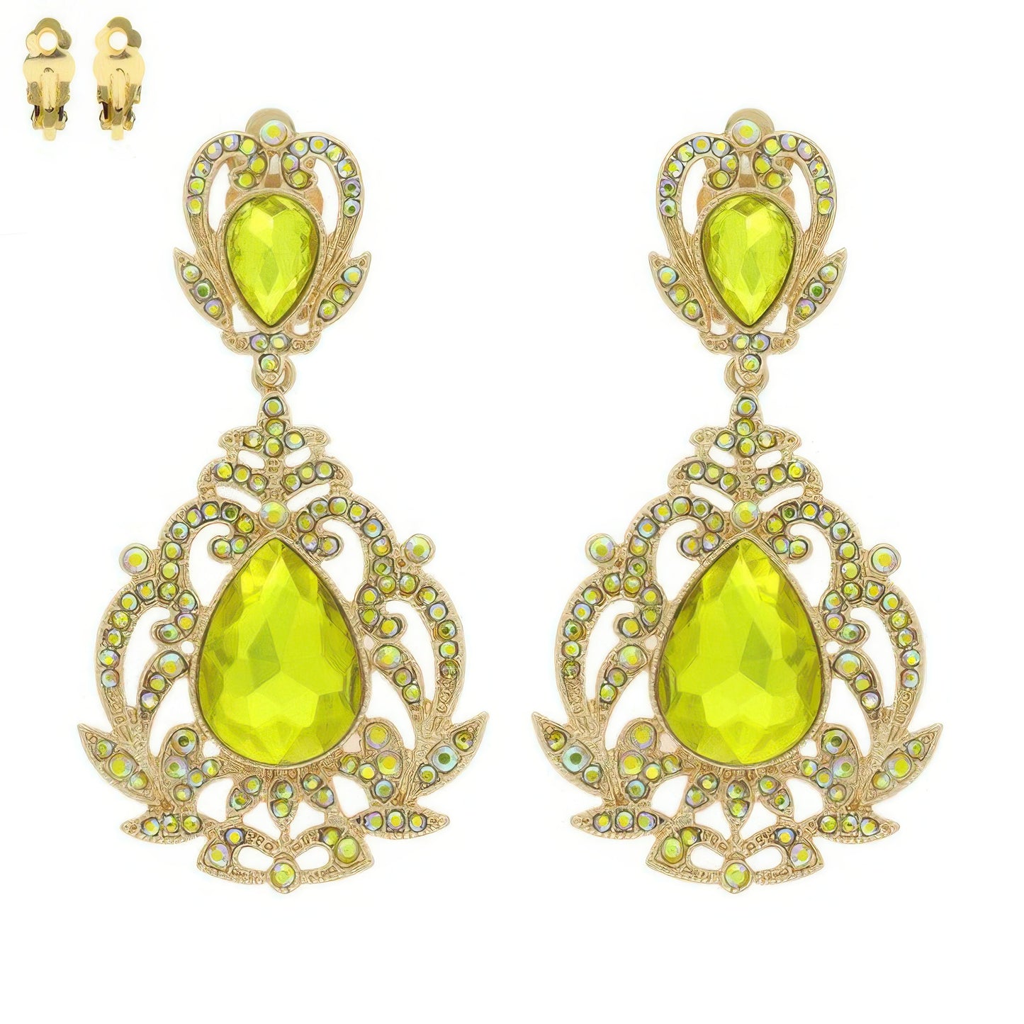 Crystal Teardrop Shaped Filigree Clip On Earrings - Tigbul's Variety Fashion Shop
