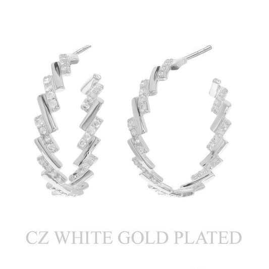 31mm Gold Plated Cz Zig-zag Half Hoop Earrings - Tigbul's Variety Fashion Shop