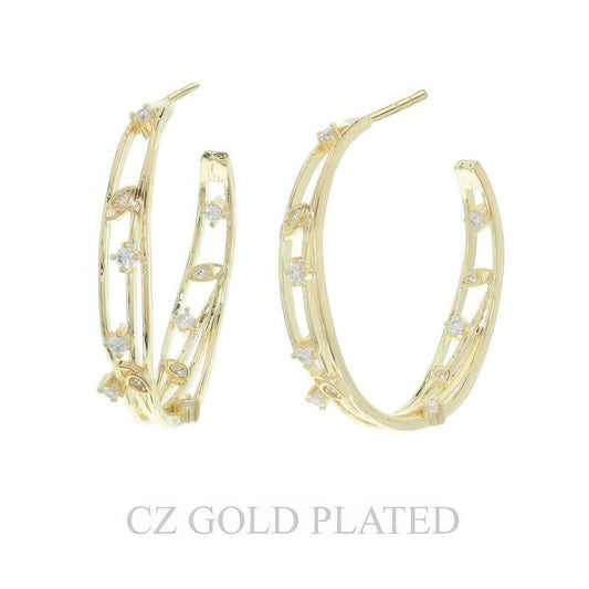 38mm Gold Plated Cz Evil Eye Half Hoop Earrings - Tigbul's Variety Fashion Shop