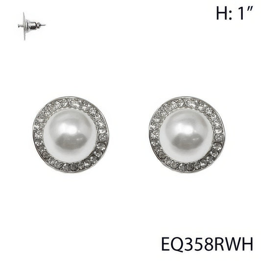 Faux Pearl Rhinestone Halo Stud Earrings - Tigbul's Variety Fashion Shop