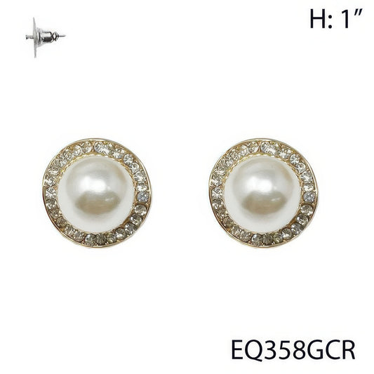 Faux Pearl Rhinestone Halo Stud Earrings - Tigbul's Variety Fashion Shop