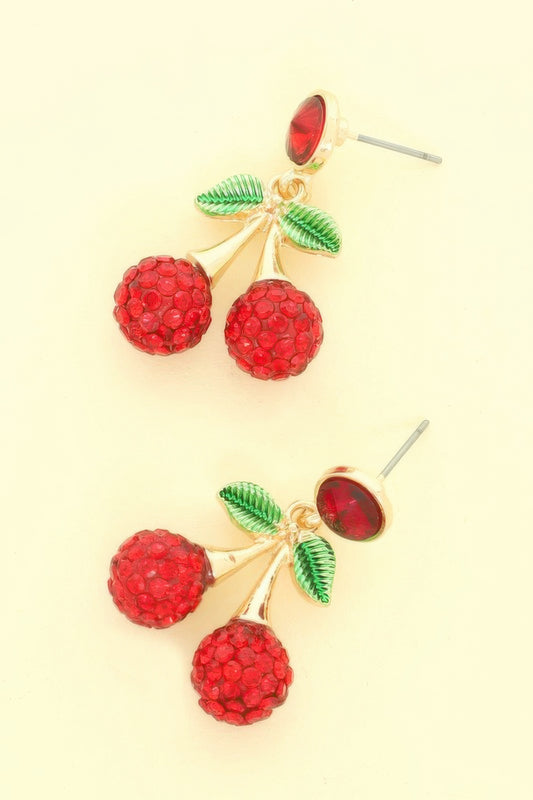 Jeweled Red Cherry Post Earrings - Tigbul's Variety Fashion Shop