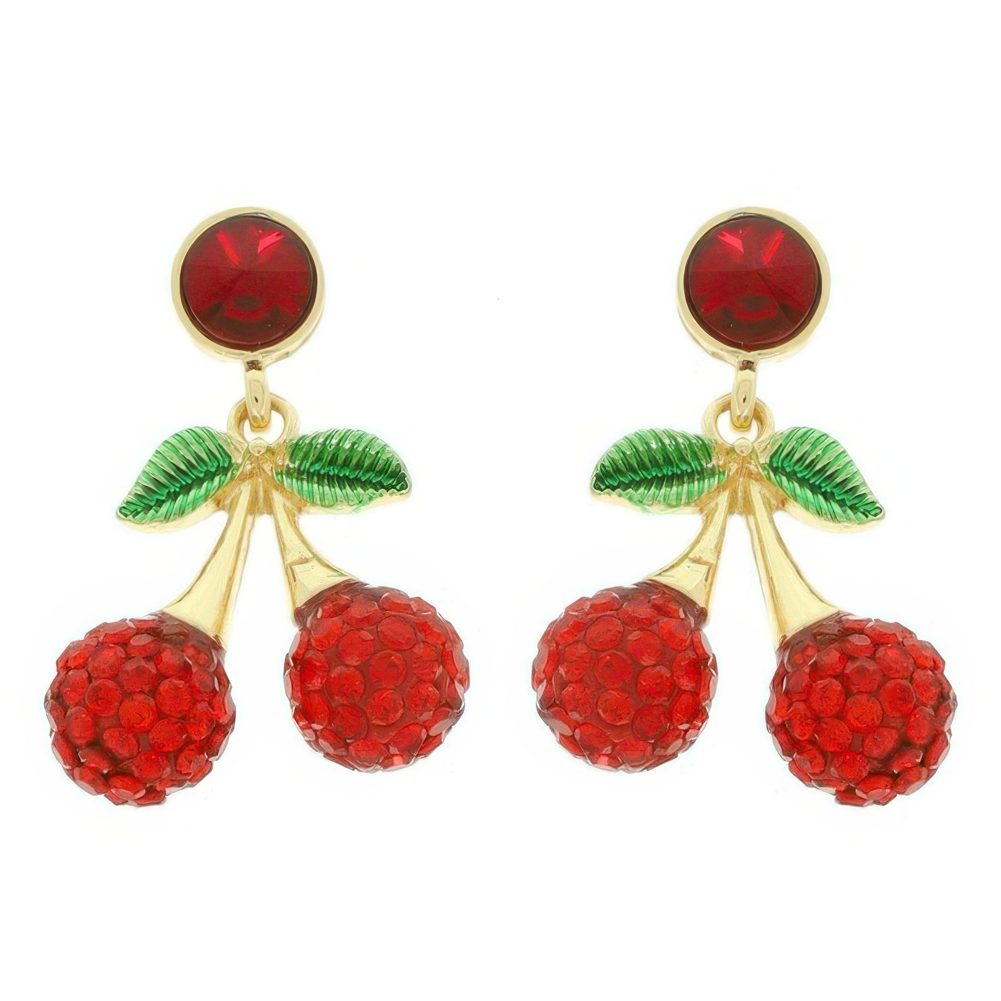 Jeweled Red Cherry Post Earrings - Tigbul's Variety Fashion Shop
