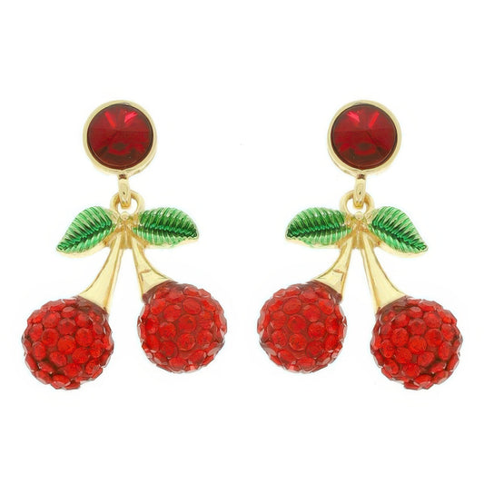 Jeweled Red Cherry Post Earrings - Tigbul's Variety Fashion Shop