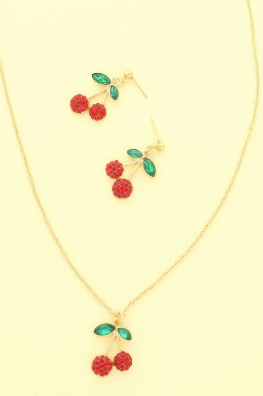 Red Cherry Pendant Necklace Earring Set - Tigbul's Variety Fashion Shop